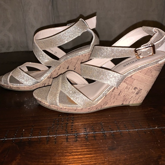 Call It Spring Glittery Gold Wedges - Picture 3 of 5